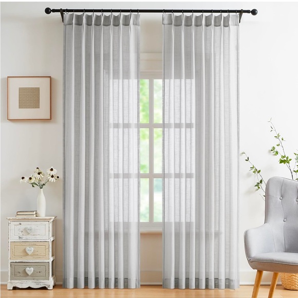 New WEST LAKE Silver Gray Pinch Pleated Sheer Curtain Panels, 40" Wx102 Lx2 - Picture 1 of 11